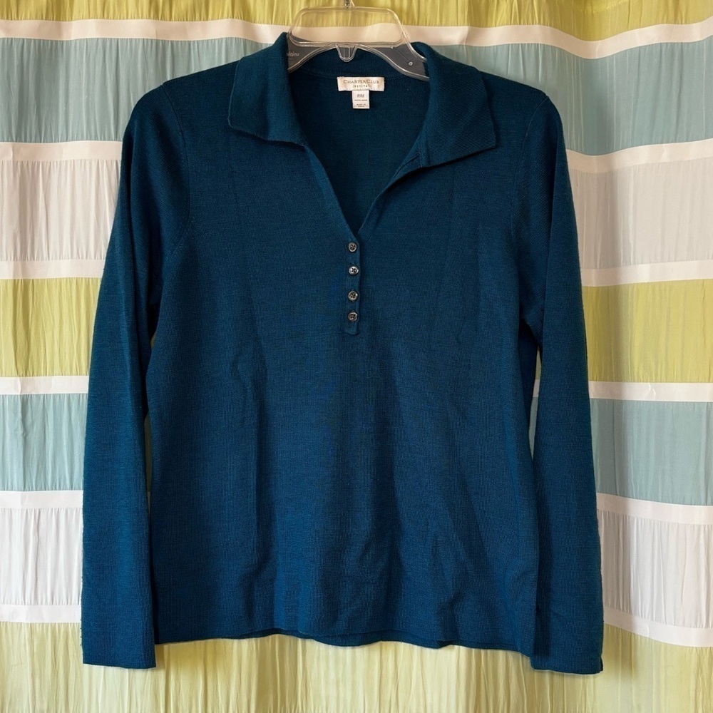 Charter Club Soft Wool Sweater Teal Sz Medium Petite - Picture 9 of 9